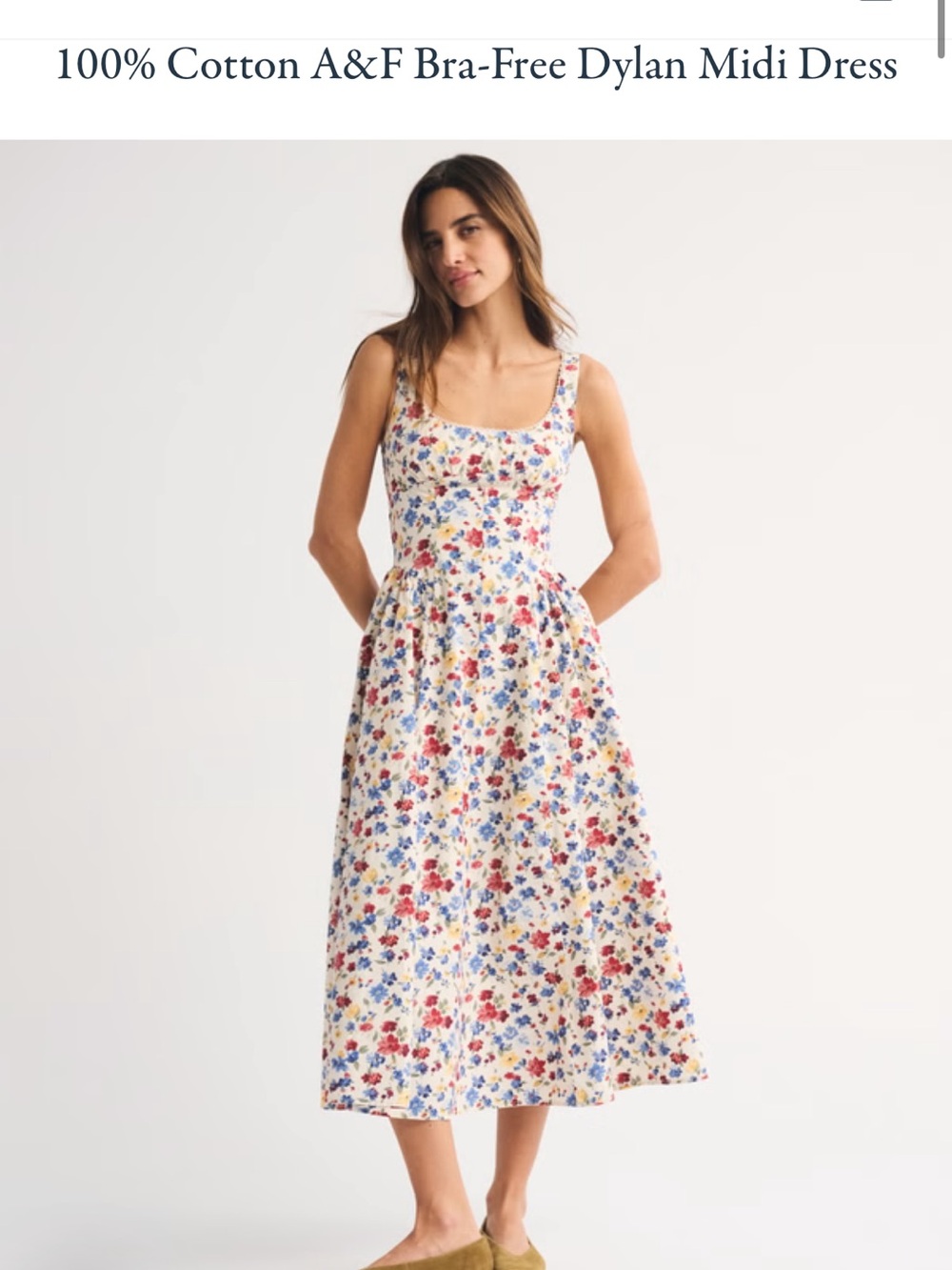 Abercrombie & Fitch Cream Floral Scoop-Neck Midi Dress